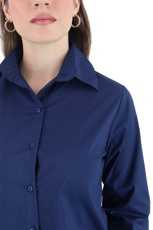 Blusas Manga Larga Color Azul Marino Stretch Para Mujer